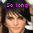 A pixelated image of a person with dark hair and bangs, showing three text variations: 'So long', 'And', and 'Goodnight!' in bright pink letters.