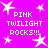 A static image with a bright pink background featuring white pixelated stars and repeated text "PINK TWILIGHT ROCKS!!!" in a blocky font.