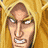 Pixelated static image of a character's face with exaggerated features against a golden background, likely from a video game or animated series.