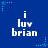 Blue background with repeating white text 'i luv brian' and light blue star patterns, static image.