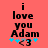 A static image with a solid coral background displays black text reading "i love you Adam" and blue star symbols below the name.