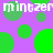 Animated pattern of green circles on purple background with repeated white text 'mintzer' in pixelated font.