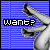 Pixelated image with blue striped background and grayscale figure holding object, featuring bold text 'want?' in black and white.