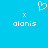 Pixelated white text and symbols on a solid cyan background, featuring two 'x' marks above the word 'alonis', with a heart-shaped symbol at the top center.
