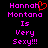 Pixelated text in bright pink and red on black background reads 'Hannah Montana Is Very Sexy!!!' with a heart symbol replacing the letter O in Hannah.