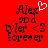 Red background displays pixelated text 'Alex and Tyler <3 forever' with a white heart symbol above 'Alex' in the first frame, absent in the second frame.