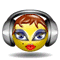 Yellow spherical avatar with brown hair and silver headphones, displaying sequential eye and mouth expressions across three