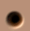 Green pickle-shaped character with white eyes and black pupils emerges from a brown circular hole in light brown background, changing expressions across frames.