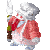 Pixelated character in red jacket and white apron holding a frying pan, with changing facial expressions across frames.