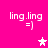 Pixelated pink background with four identical 'ling.ling =]' text blocks and three star icons in white and light pink.