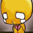 Pixelated yellow cartoon character with large white eyes, a small pink heart on its chest, and a rounded head against a gray background.
