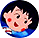 Animated cartoon character with pink skin and red cheeks in circular blue-and-black background, showing facial expression changes across frames.