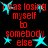 Red pixelated text on black background with cyan stars, displaying "i was losing myself to somebody else" in four repeated sections.