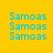Yellow background with blue text "Samoas" repeated in a pattern, some highlighted with green rectangles