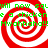 Four identical red and white spiral patterns with green text reading "will now squill a chickene Mwahhah!!!Mwahhah!!!" arranged in a on a white background