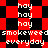 Pixelated red and black checkered background with repeated text 'hoy', 'smokeweed', and 'everyday' in white block letters.
