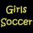 Yellow text on black background displays multiple variations of 'Girls Soccer' and related phrases with distorted letterforms, some showing motion blur effects.