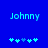 Blue background displays 'Johnny' text with pixelated light blue characters and five star icons below, where the third star shifts from light blue to dark blue between frames.