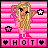 Pixel art of a blonde girl with blue eyes and tears, wearing pink shoes and striped dress against pink stripes.