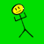 Two stick figures with yellow circular heads on a green background, one holding an object near its face and the other standing with arms outstretched.