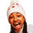 Animated sequence showing a person in a white knit hat with red and yellow patterns, smiling widely against a white background with red horizontal bars.