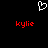 A static pixel art image with a white heart outline at the top center, two red 'kylie' texts below on a black background.