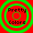 Four identical circular icons with green concentric rings on red background, each displaying "Pretty Colors" text in black pixelated font.