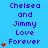 Blue background displays 'Chelsea and Jimmy Love Forever' text with red hearts, showing animation progression from one to four hearts.