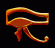 Two side-by-side frames of a pixelated golden eye symbol with orange-brown tones on black background, showing animation change in the eye's pupil.