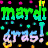 A 3x3 contact sheet of Mardi Gras-themed animated frames featuring masked faces and repeating text on a black background with colorful confetti dots.