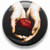 Animated icon shows hands holding a heart, then transforming into blood and finally red fabric on black background.