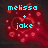 Pixelated cyan text 'melissa + jake' over red heart and pink dot background with dark edges.