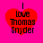 Four identical red heart-shaped icons with black text "I love Thomas Snyder" on a bright pink background, arranged in a