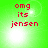 Green background with red text "omg its jensen" and white light effects, animated by shifting bright spots.