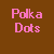 Brown background with pink 'Polka Dots' text and scattered pink/magenta squares of varying sizes.