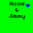 Green background displays four identical text arrangements with animated blue pixel elements near 'Nicole' text, showing sequential changes in blue pixel patterns.