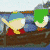 Animated contact sheet showing a cartoon character rowing a boat across five frames with visible motion changes in the oar and background water.