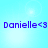 Pixelated blue text 'Danielle<3' on a light blue background with white lens flares, displayed in a