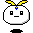 Four pixel-art frames of a white round character with yellow antennae and blue gem, showing mouth expressions changing from neutral to smiling across the animation sequence.