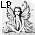 Pixelated grayscale icon shows a figure with raised arms, wearing headphones, standing against a textured background with 'LP' text in the top-left corner.