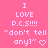 A static pink background displays repeated text and heart symbols in white pixelated font across three