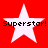 Red background with four white stars and repeated "Superstar!" text in black pixelated font across two