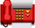 Two side-by-side pixelated red telephones with green keypads and yellow/orange directional arrows on a gray background, showing frame-to-frame animation differences in arrow colors.