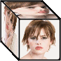 A static image of a person with short brown hair in multiple cropped views showing different angles and accessories.