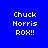 Blue background with white pixelated text 'Chuck Norris ROX!!' arranged in four quadrants, each quadrant featuring a dark brown rectangular bar covering part of the text.