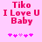 Pixelated pink text on light pink background reads "Tiko I Love U Baby" with five small purple flowers below, two versions differ in flower arrangement.