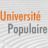 Pixelated static image with orange-brown text 'Universite' above gray text 'Populaire' on a light gray background with faint horizontal stripes.