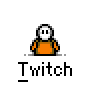 A 4x3 contact sheet of a pixel art animation featuring a white skull character in an orange shirt performing various hand gestures, with the word "Twitch" displayed below each frame on a gray background.
