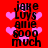 Red background with pink hearts and black text reading "jake Luys ame 8000 much" in a pixelated font, repeated in a pattern