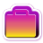 Pixelated briefcase icon with gradient fill transitioning from purple at top to yellow at bottom, outlined in white with purple accents, set against gray background.